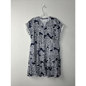 THML Babydoll Dress Small Blue White Floral V Neck Cap Sleeve Cottage Coastal